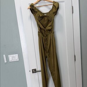 12th Tribe Olive Jumpsuit with Cutout Waist